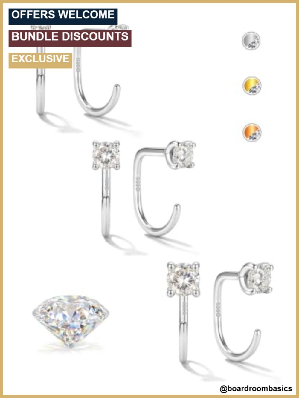 Moissanite Half Hoop Earrings 925 Sterling Silver Huggie